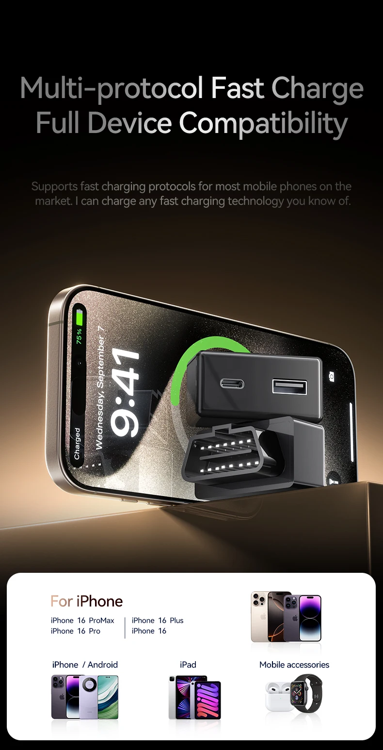 YZ For Tesla Model X S 3 Y YL Highland Juniper OBD Fast Charger USB And Type-C Dual Port 48W Conversion Plug Kit Car Accessories