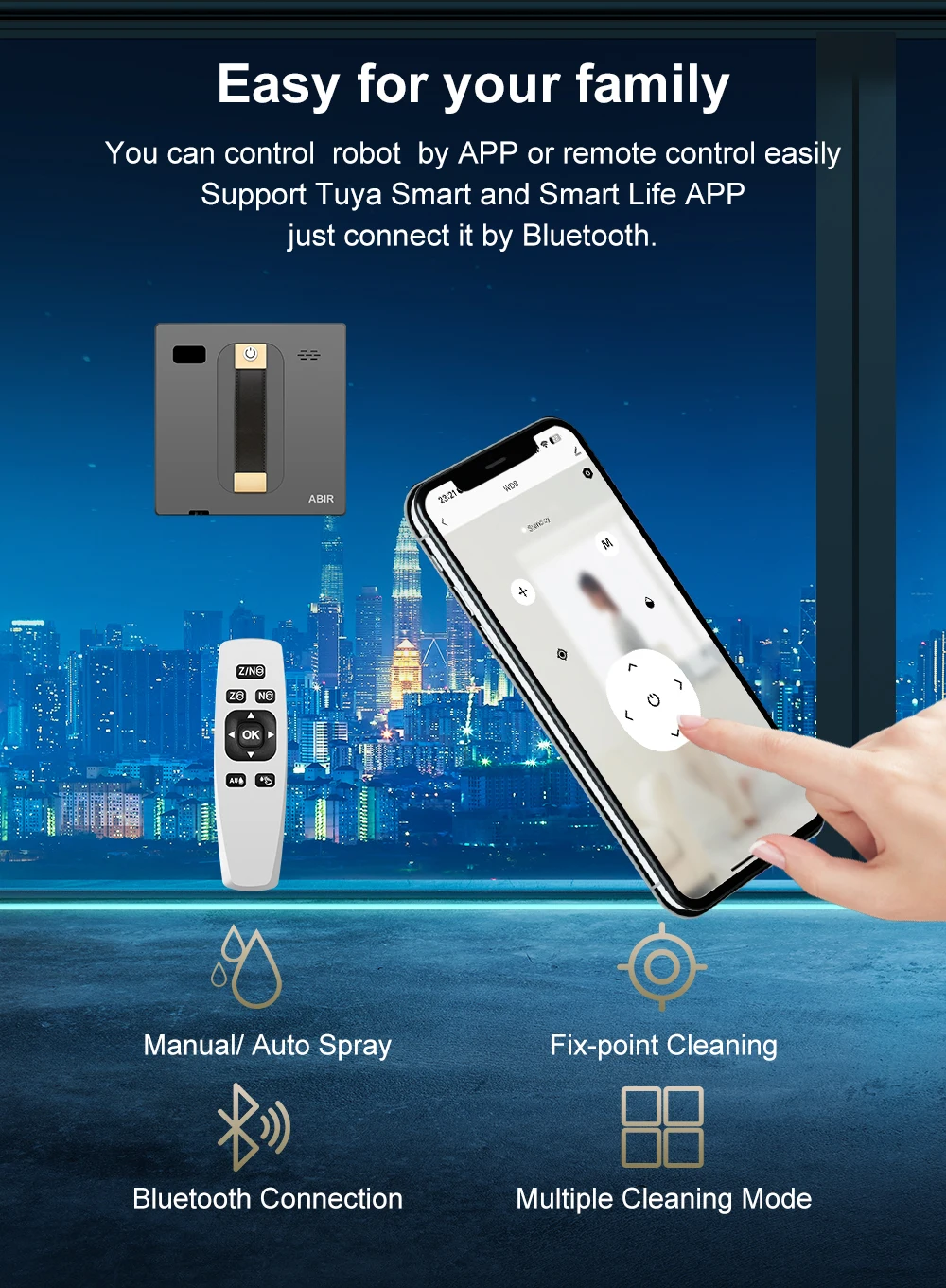 Robot Window Vacuum Cleaner ABIR WD8,Dual Ultrasonic Spray, APP&Remote Control, Smart Home Glass Mop,Auto Wall Cleaning Robot