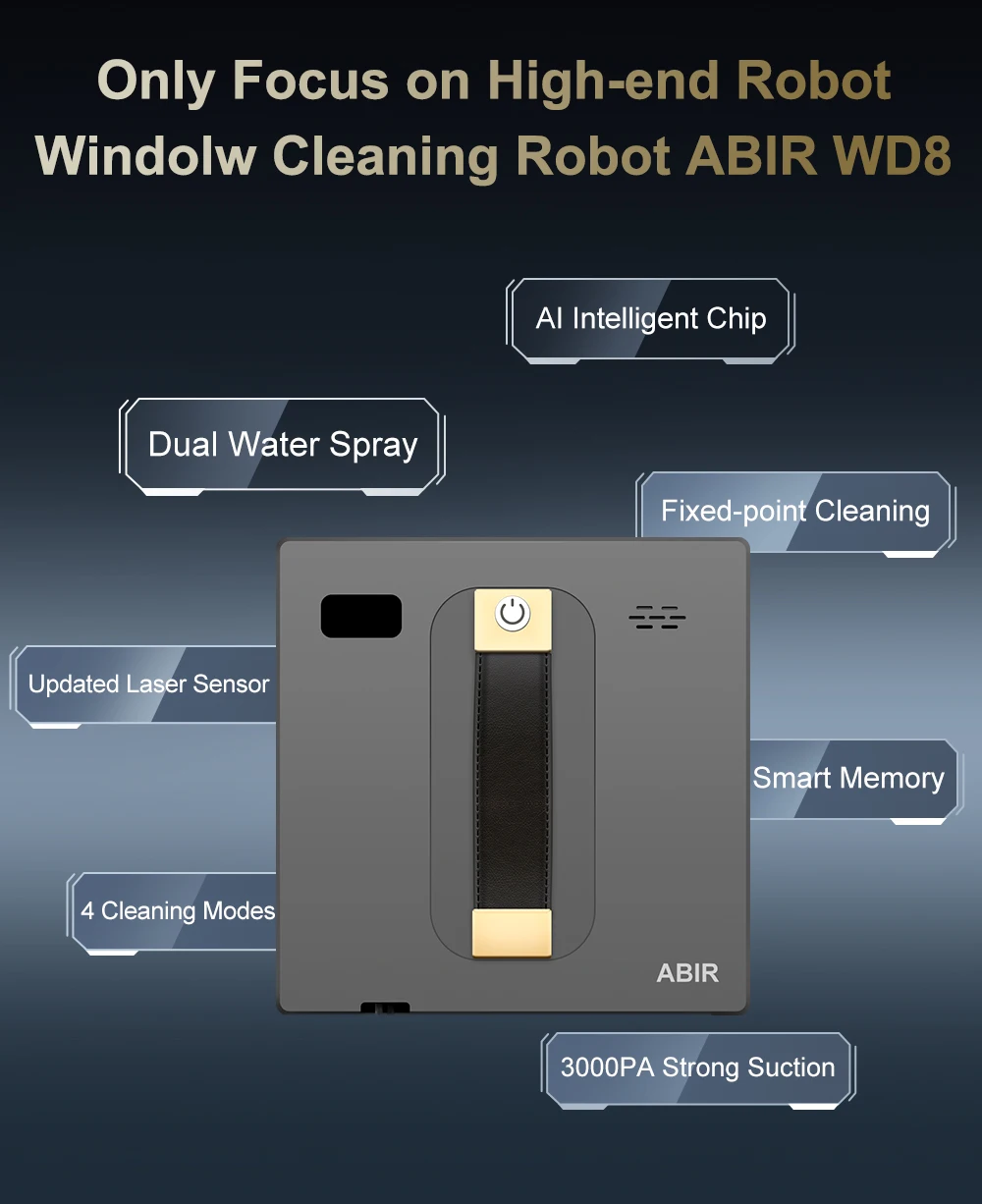 Robot Window Vacuum Cleaner ABIR WD8,Dual Ultrasonic Spray, APP&Remote Control, Smart Home Glass Mop,Auto Wall Cleaning Robot