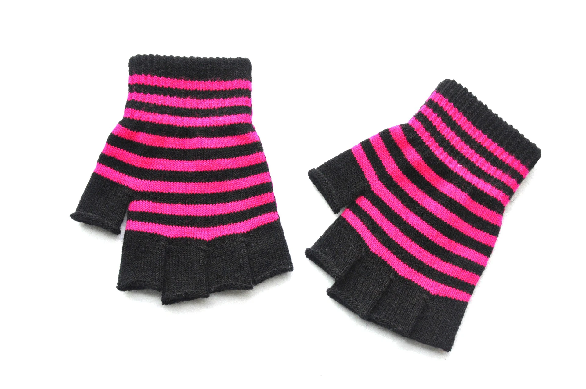 Autumn Winter New Half Finger Striped Warm Gloves For Men Women Students Knitted Mittens Outdoor Knitting Cycling Writing Gloves