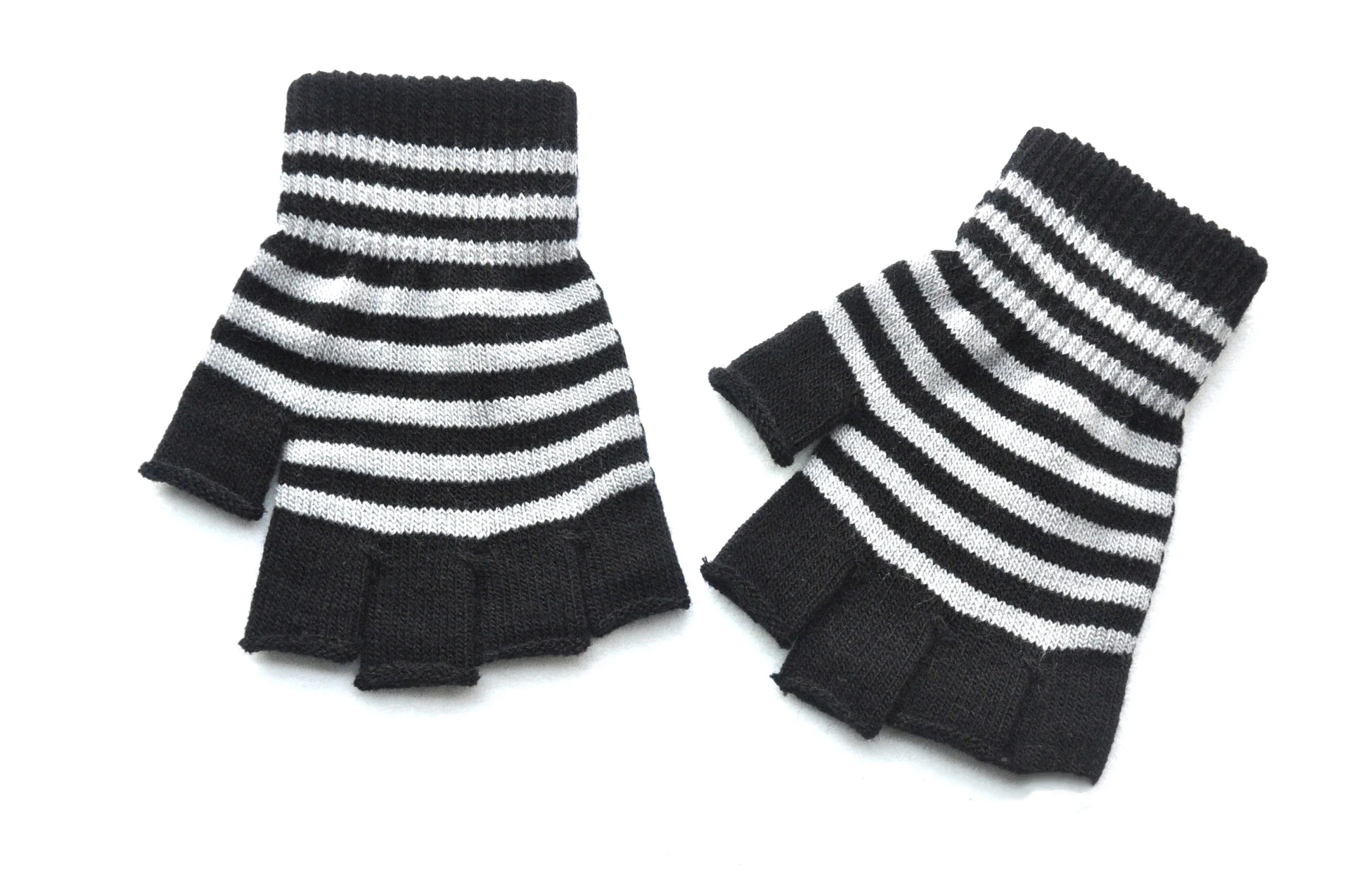 Autumn Winter New Half Finger Striped Warm Gloves For Men Women Students Knitted Mittens Outdoor Knitting Cycling Writing Gloves