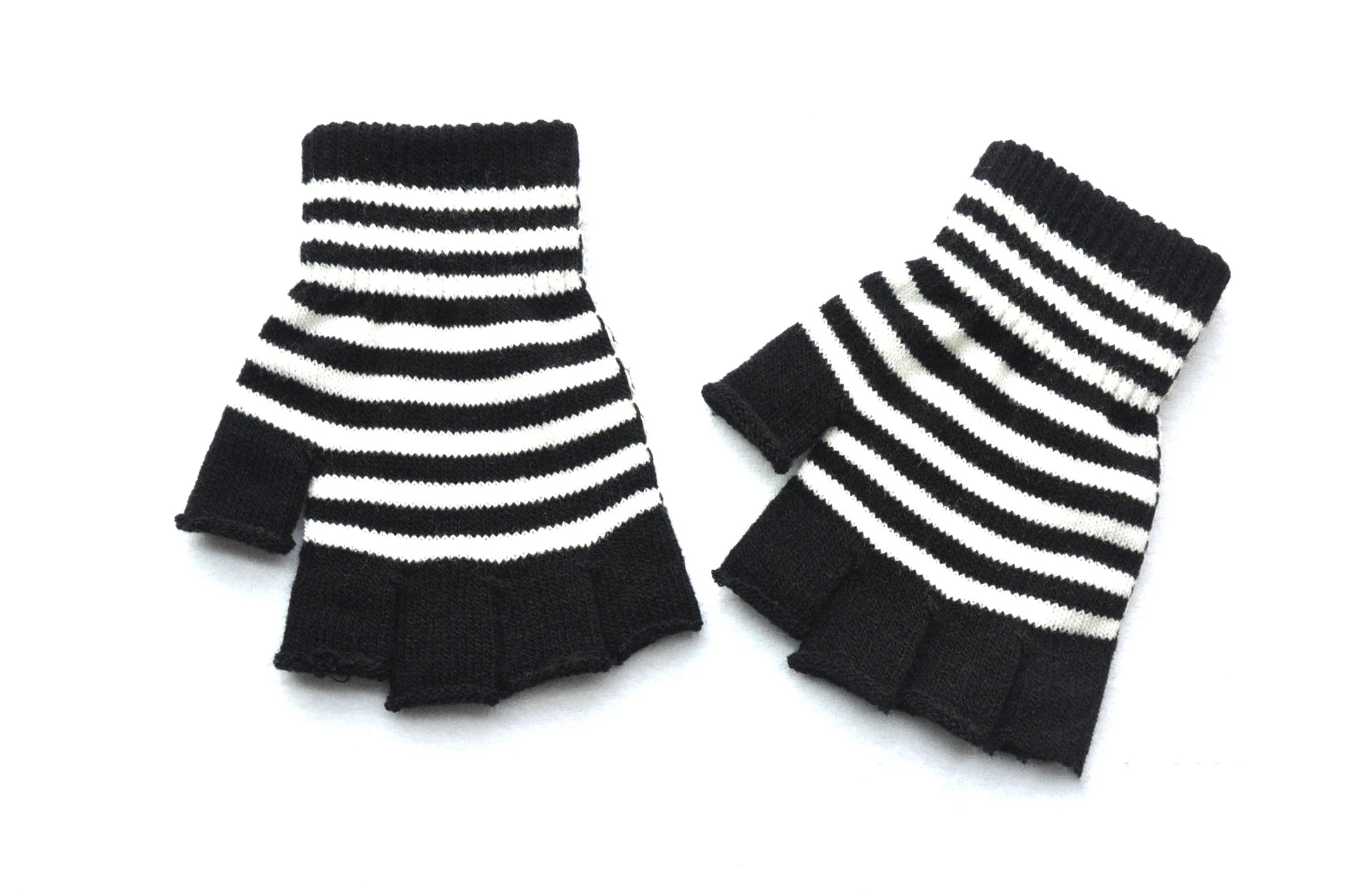 Autumn Winter New Half Finger Striped Warm Gloves For Men Women Students Knitted Mittens Outdoor Knitting Cycling Writing Gloves