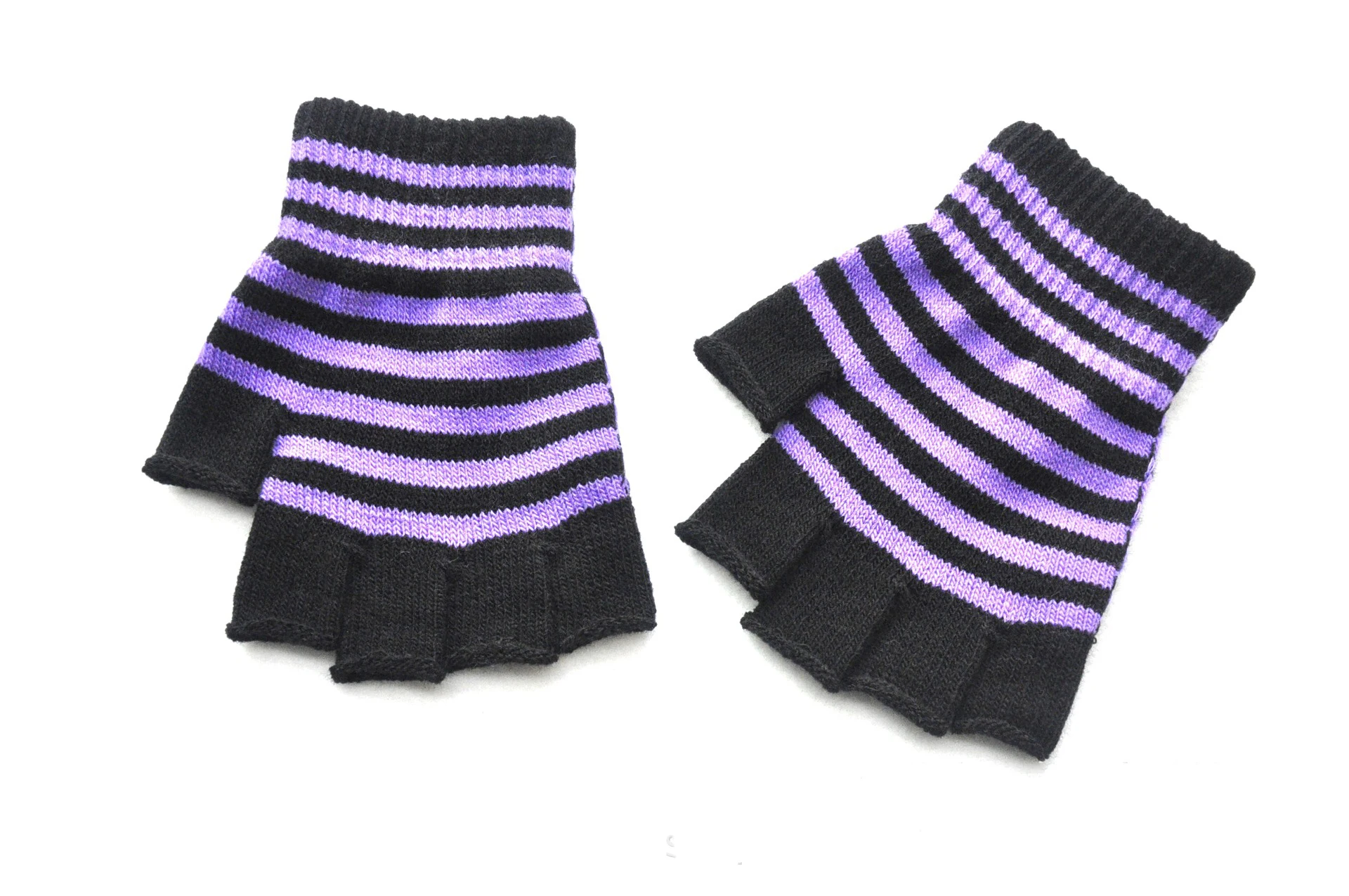 Autumn Winter New Half Finger Striped Warm Gloves For Men Women Students Knitted Mittens Outdoor Knitting Cycling Writing Gloves