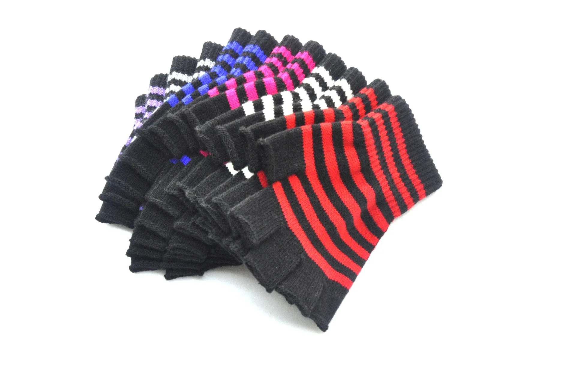Autumn Winter New Half Finger Striped Warm Gloves For Men Women Students Knitted Mittens Outdoor Knitting Cycling Writing Gloves