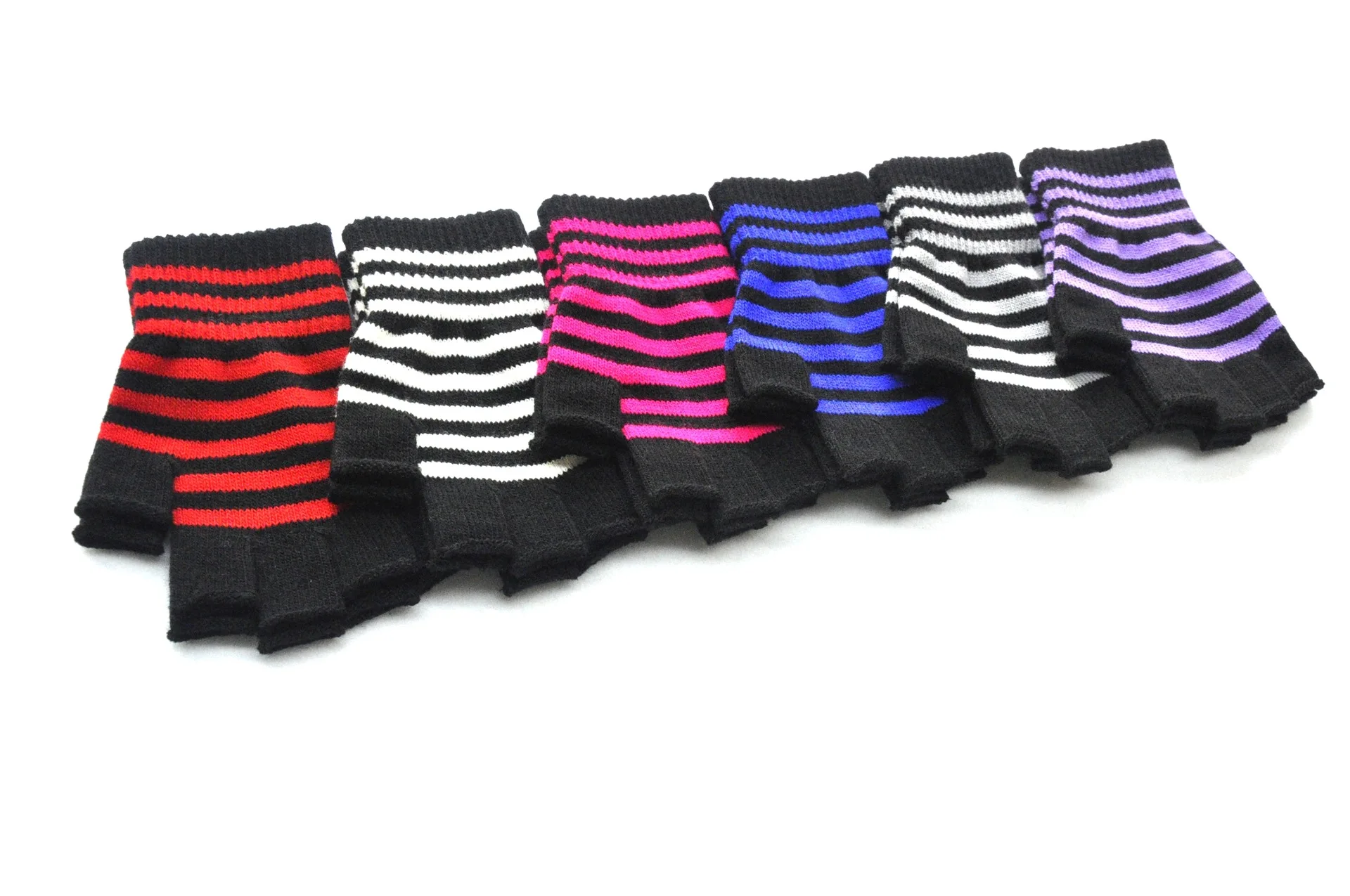 Autumn Winter New Half Finger Striped Warm Gloves For Men Women Students Knitted Mittens Outdoor Knitting Cycling Writing Gloves