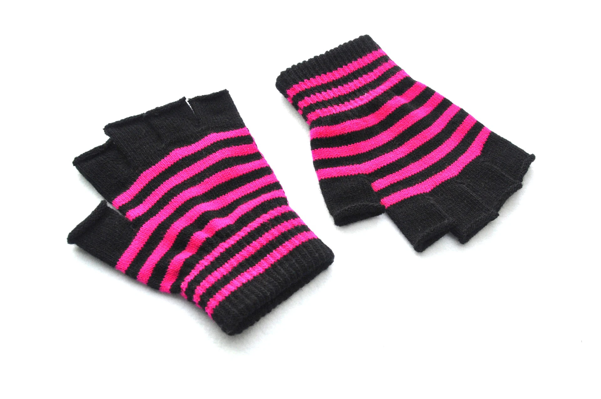 Autumn Winter New Half Finger Striped Warm Gloves For Men Women Students Knitted Mittens Outdoor Knitting Cycling Writing Gloves