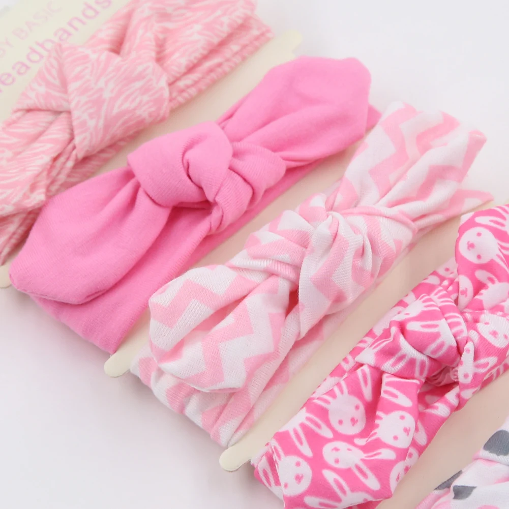 5Pcs/Lot Rabbit Ear Baby Headbands For Newborn Boys Girls Cotton Elastic Hair Bands Kids Hair Tie Bows Knot Headwraps Headwear