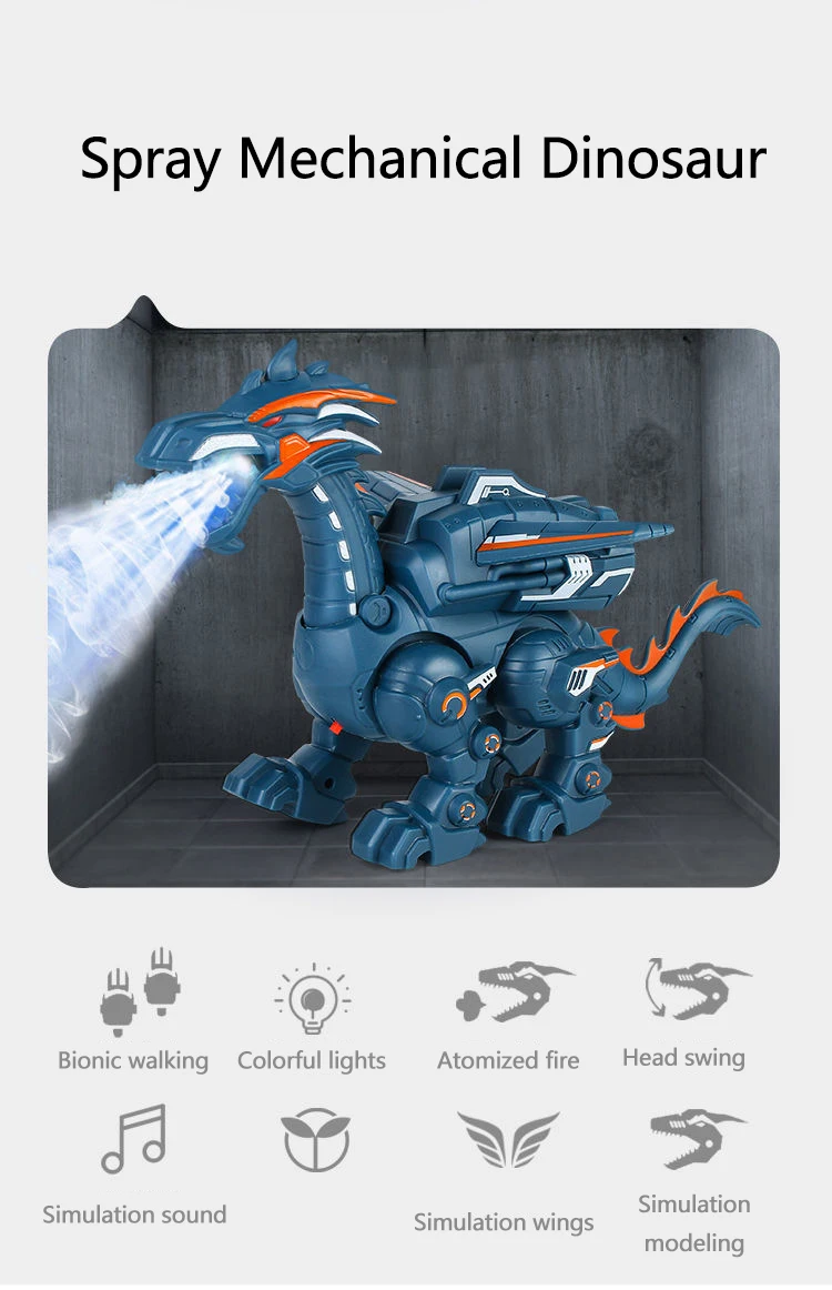 Simulation Fire Mechanical Dinoasur Water Spray Cool Light Electric Children Entertainment Puzzle Model Game Toys for Boys Gifts