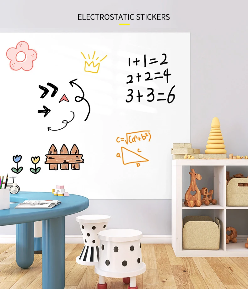 Width: 45CM Reusable Static Whiteboard Adheres To Walls Without Damage Easy To Apply and Remove Dry Eraser White Board