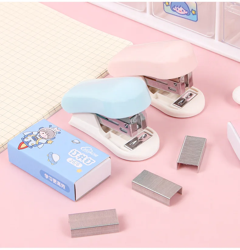 Cartoon Stapler Mini Stapler Set Cute Student Stationery Bookbinding Machine Test Paper Stapler School Gift Office Accessories