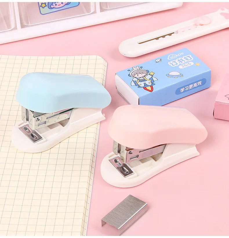 Cartoon Stapler Mini Stapler Set Cute Student Stationery Bookbinding Machine Test Paper Stapler School Gift Office Accessories