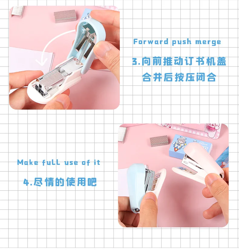 Cartoon Stapler Mini Stapler Set Cute Student Stationery Bookbinding Machine Test Paper Stapler School Gift Office Accessories