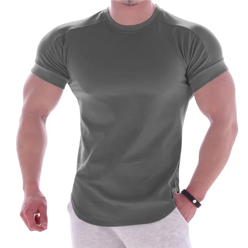 2024 Summer Sports T Shirt Men Gyms Short Sleeve Fitness T-Shirt Male Quick-Dry Workout Outdoor Tight Tees Tops Men Sportswear