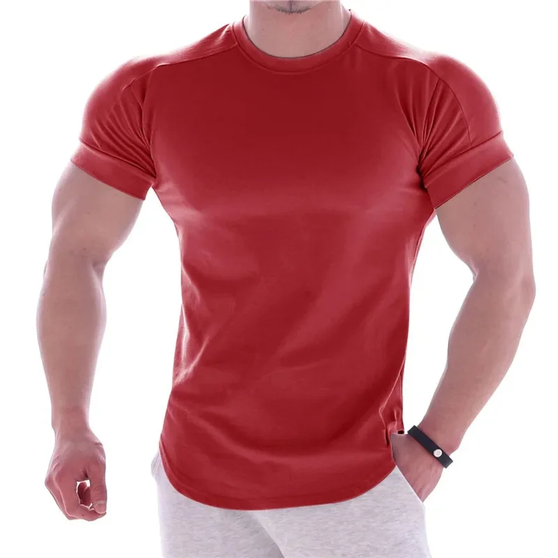 2024 Summer Sports T Shirt Men Gyms Short Sleeve Fitness T-Shirt Male Quick-Dry Workout Outdoor Tight Tees Tops Men Sportswear