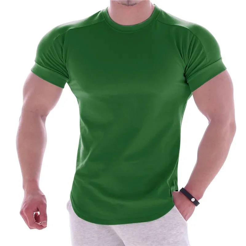 2024 Summer Sports T Shirt Men Gyms Short Sleeve Fitness T-Shirt Male Quick-Dry Workout Outdoor Tight Tees Tops Men Sportswear