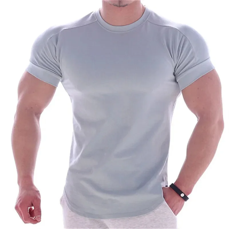 2024 Summer Sports T Shirt Men Gyms Short Sleeve Fitness T-Shirt Male Quick-Dry Workout Outdoor Tight Tees Tops Men Sportswear