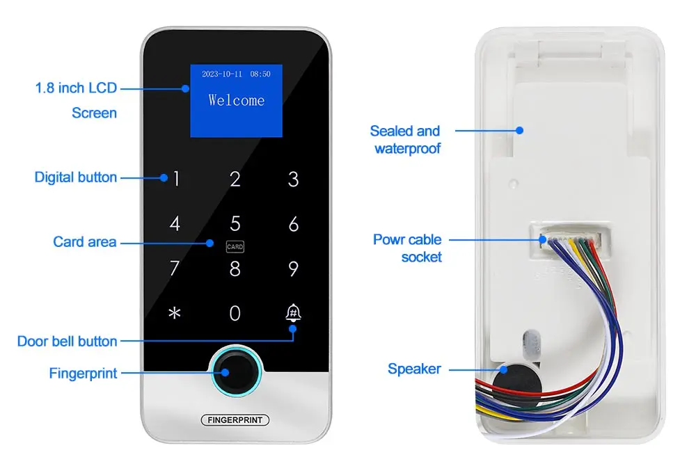 Bluetooth Tuya APP Smart Fingerprint RFID Access Control Keypad Touch IP65 Waterproof 13.56MHz Door Opener Keyless Lock System