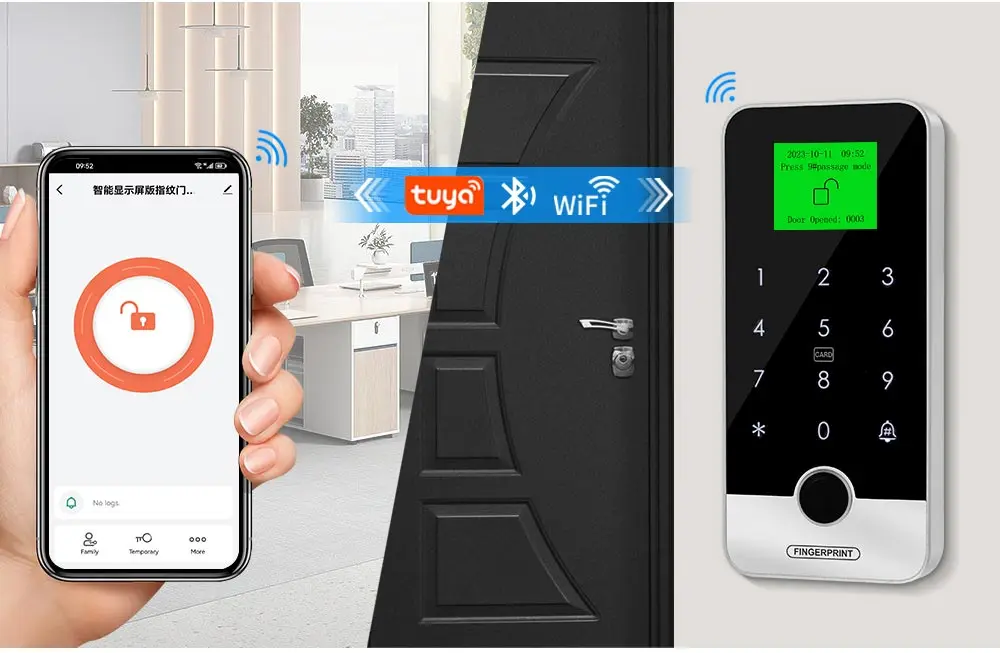 Bluetooth Tuya APP Smart Fingerprint RFID Access Control Keypad Touch IP65 Waterproof 13.56MHz Door Opener Keyless Lock System