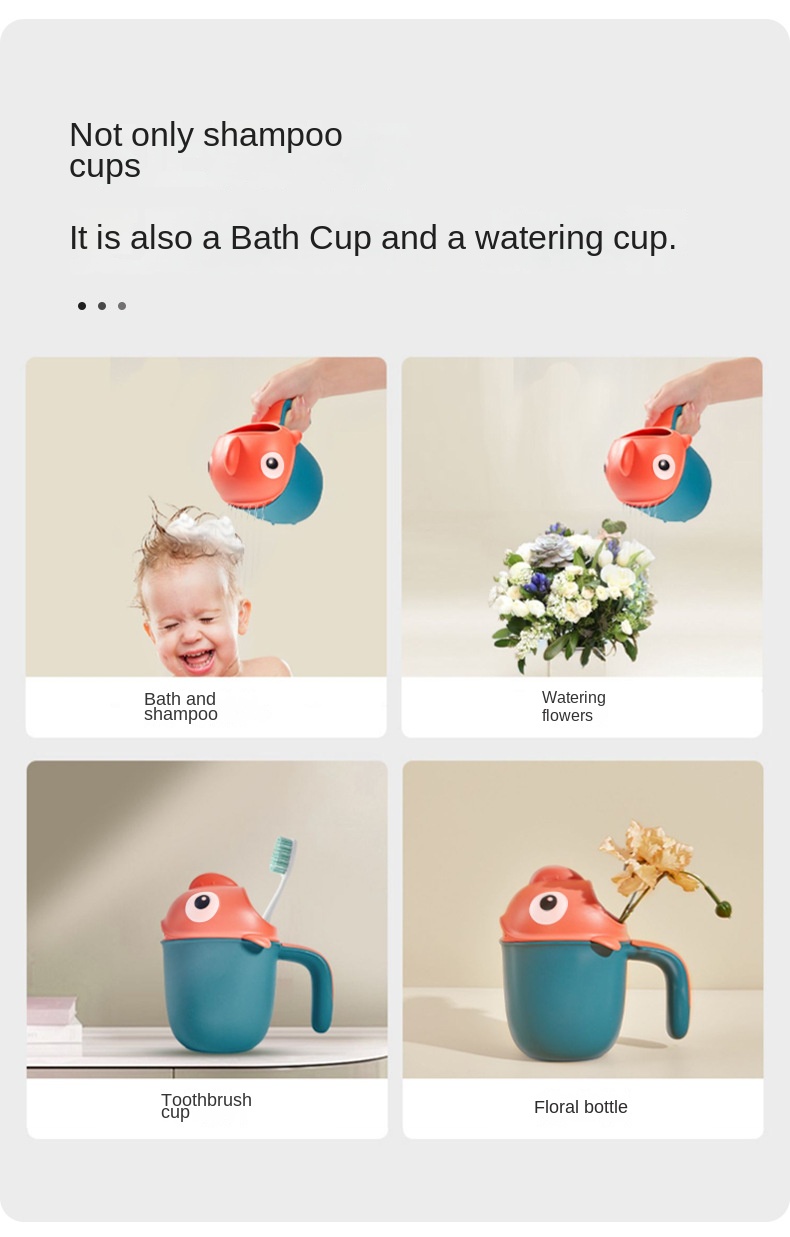 Baby Bath Shower Head Rinse Cup Cartoon Shark Cute Shower Washing Bathroom Accessories Bathing Toys for 0-6 Years Old Baby