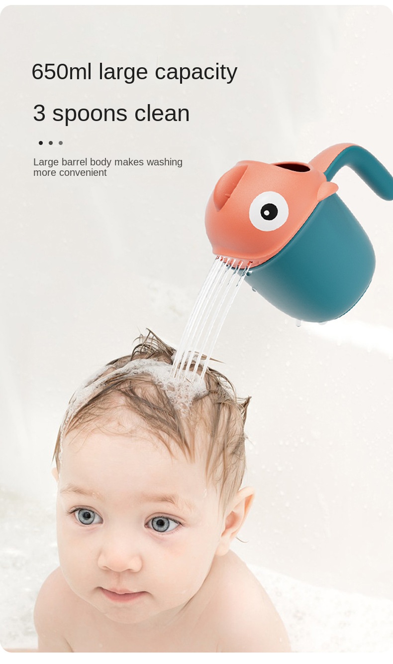 Baby Bath Shower Head Rinse Cup Cartoon Shark Cute Shower Washing Bathroom Accessories Bathing Toys for 0-6 Years Old Baby