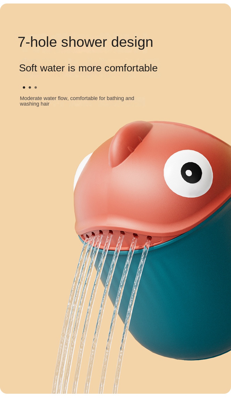 Baby Bath Shower Head Rinse Cup Cartoon Shark Cute Shower Washing Bathroom Accessories Bathing Toys for 0-6 Years Old Baby