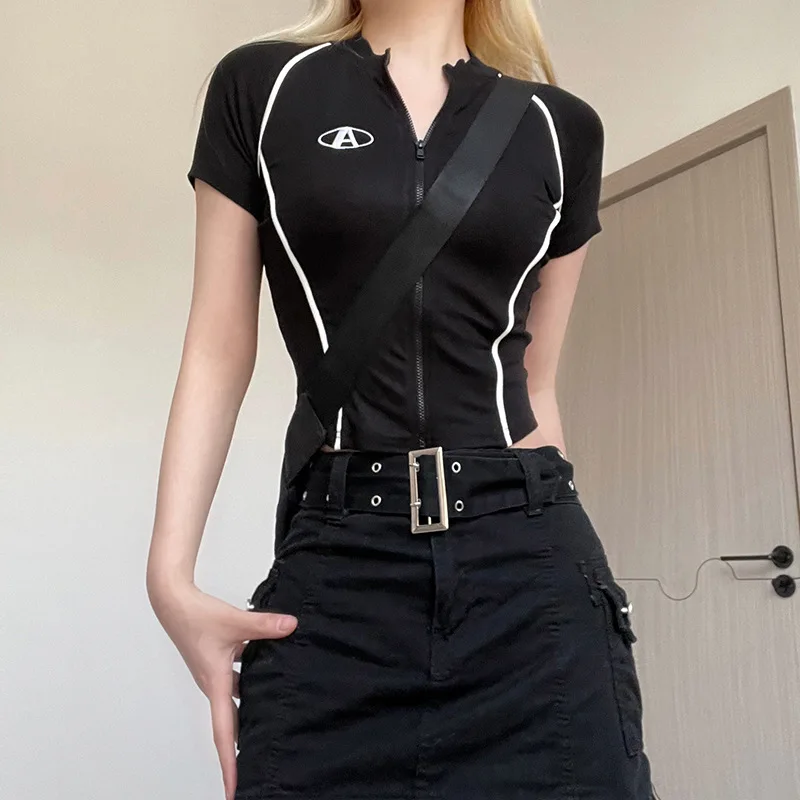 Half-high Collar T-shirt korean Transparent Short-sleeved Slim-fit Elastic Solid Inner Bottoming Shirt Sexy Big Chest T-shirt