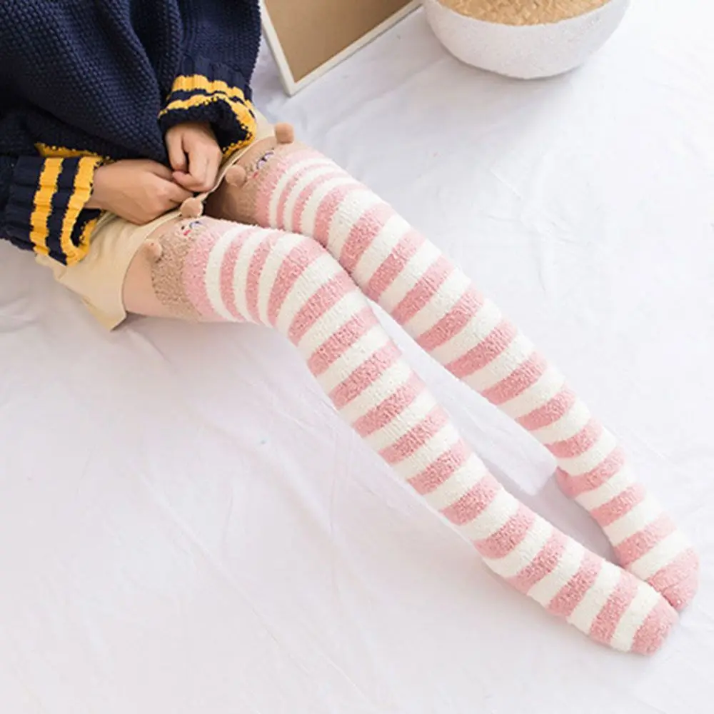 Kawaii Japanese Animal Printed Knee Socks Striped Cute Lovely Long Thigh High Socks  Winter Warm Medias Stockings