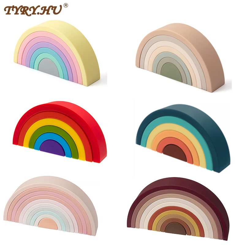 TYRY.HU 6/7/10pcs Baby Silicone Building Block Rainbow Soft Block 3D Educational Montessori Toys Baby Teether Gifts