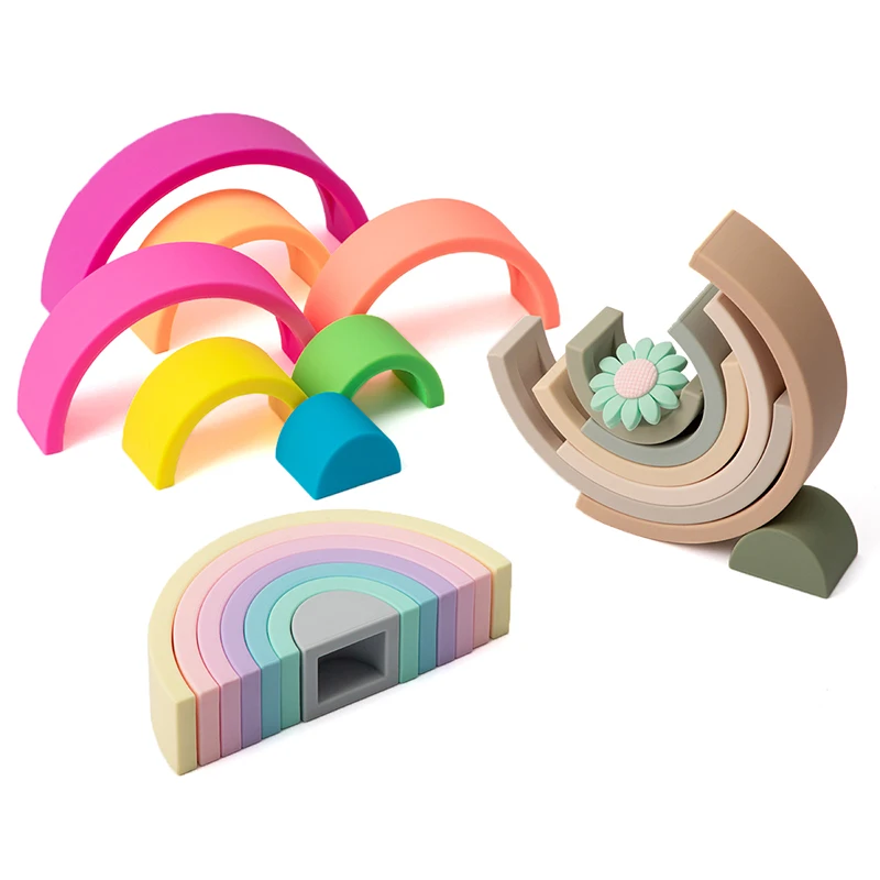 TYRY.HU 6/7/10pcs Baby Silicone Building Block Rainbow Soft Block 3D Educational Montessori Toys Baby Teether Gifts