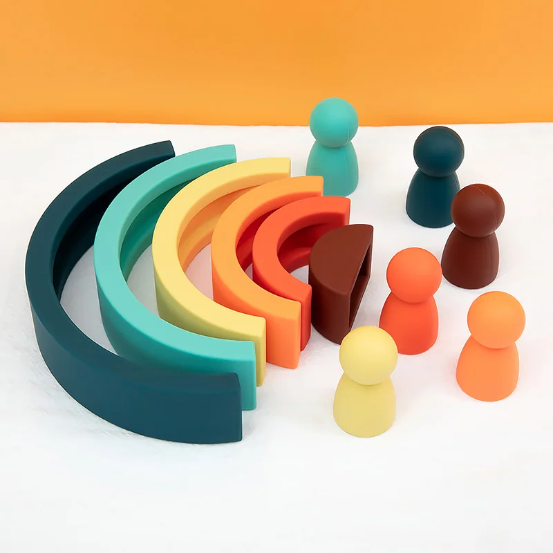 TYRY.HU 6/7/10pcs Baby Silicone Building Block Rainbow Soft Block 3D Educational Montessori Toys Baby Teether Gifts