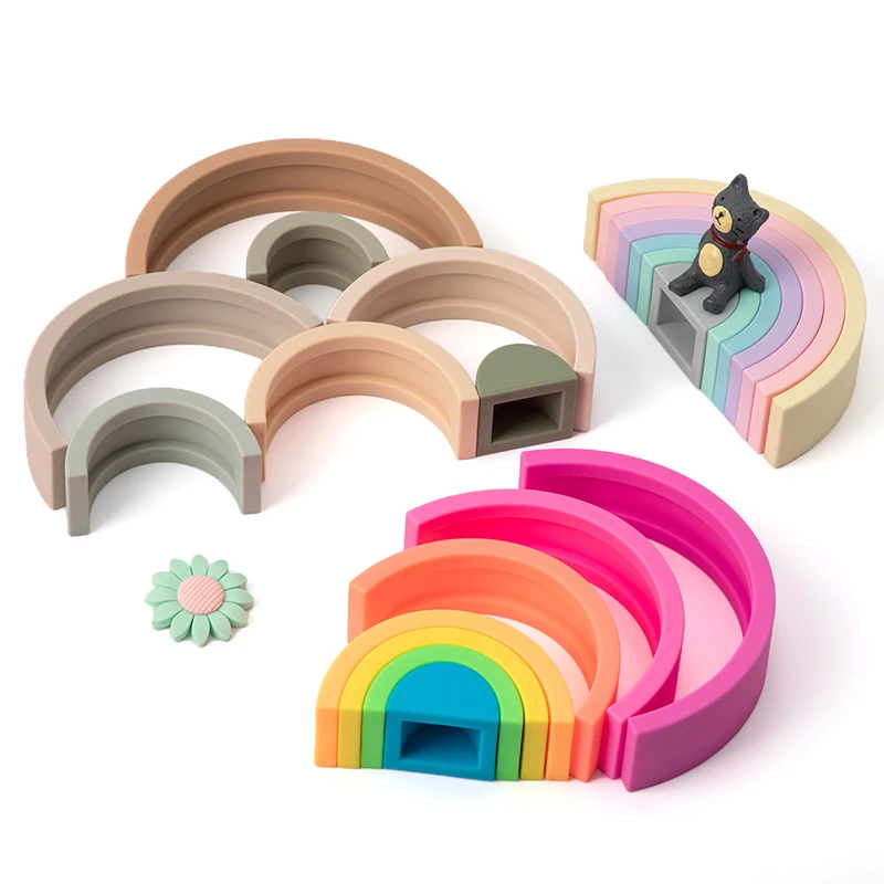 TYRY.HU 6/7/10pcs Baby Silicone Building Block Rainbow Soft Block 3D Educational Montessori Toys Baby Teether Gifts