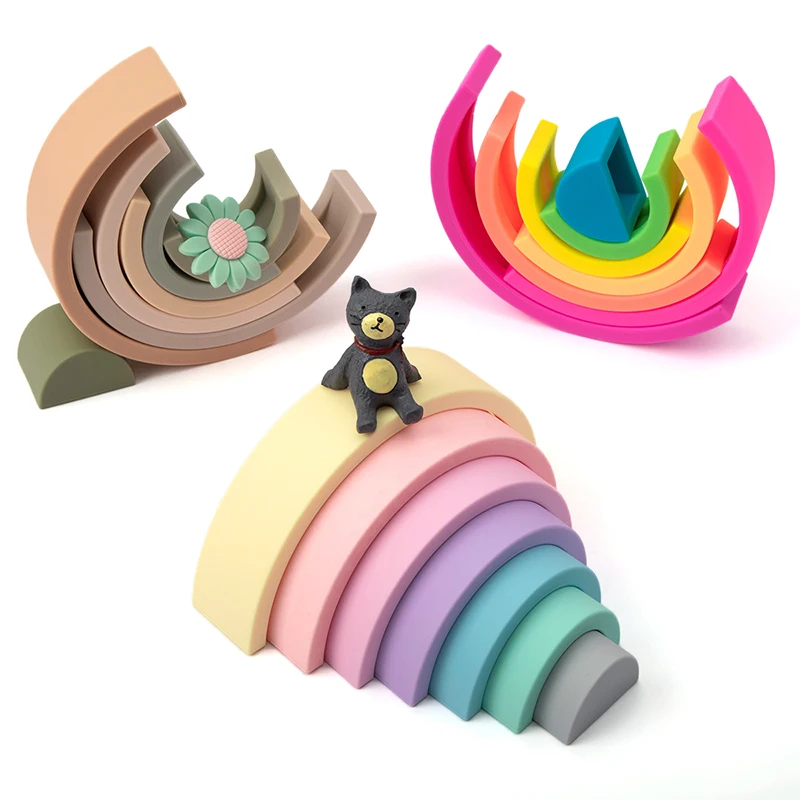 TYRY.HU 6/7/10pcs Baby Silicone Building Block Rainbow Soft Block 3D Educational Montessori Toys Baby Teether Gifts