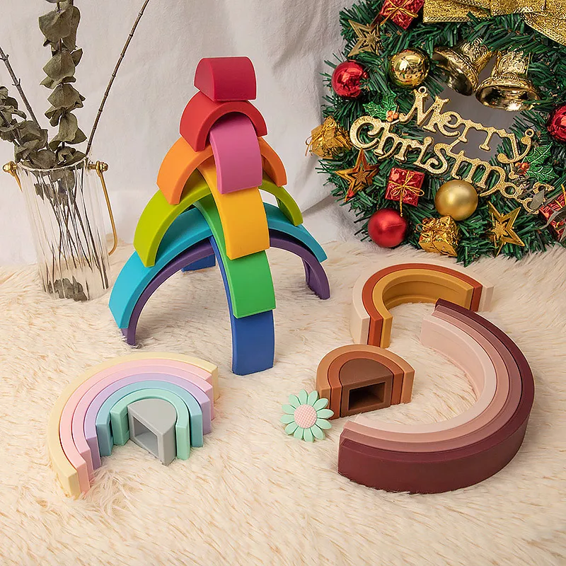 TYRY.HU 6/7/10pcs Baby Silicone Building Block Rainbow Soft Block 3D Educational Montessori Toys Baby Teether Gifts