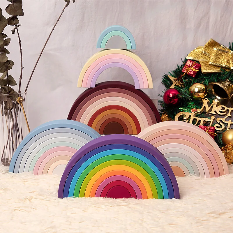 TYRY.HU 6/7/10pcs Baby Silicone Building Block Rainbow Soft Block 3D Educational Montessori Toys Baby Teether Gifts