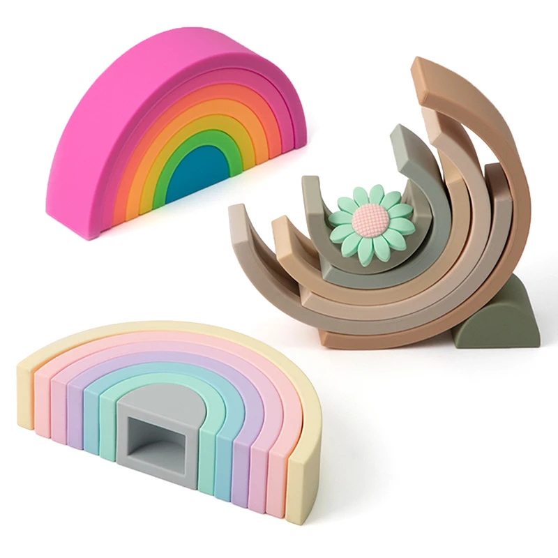 TYRY.HU 6/7/10pcs Baby Silicone Building Block Rainbow Soft Block 3D Educational Montessori Toys Baby Teether Gifts
