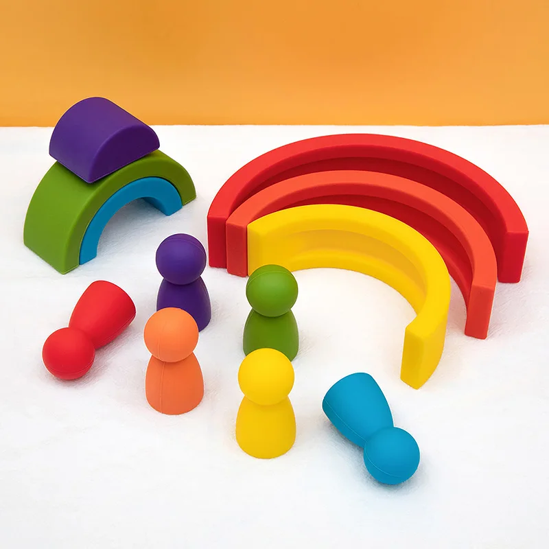 TYRY.HU 6/7/10pcs Baby Silicone Building Block Rainbow Soft Block 3D Educational Montessori Toys Baby Teether Gifts