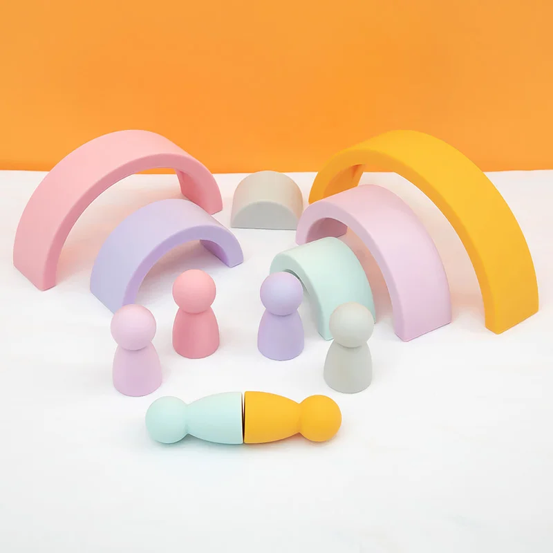 TYRY.HU 6/7/10pcs Baby Silicone Building Block Rainbow Soft Block 3D Educational Montessori Toys Baby Teether Gifts
