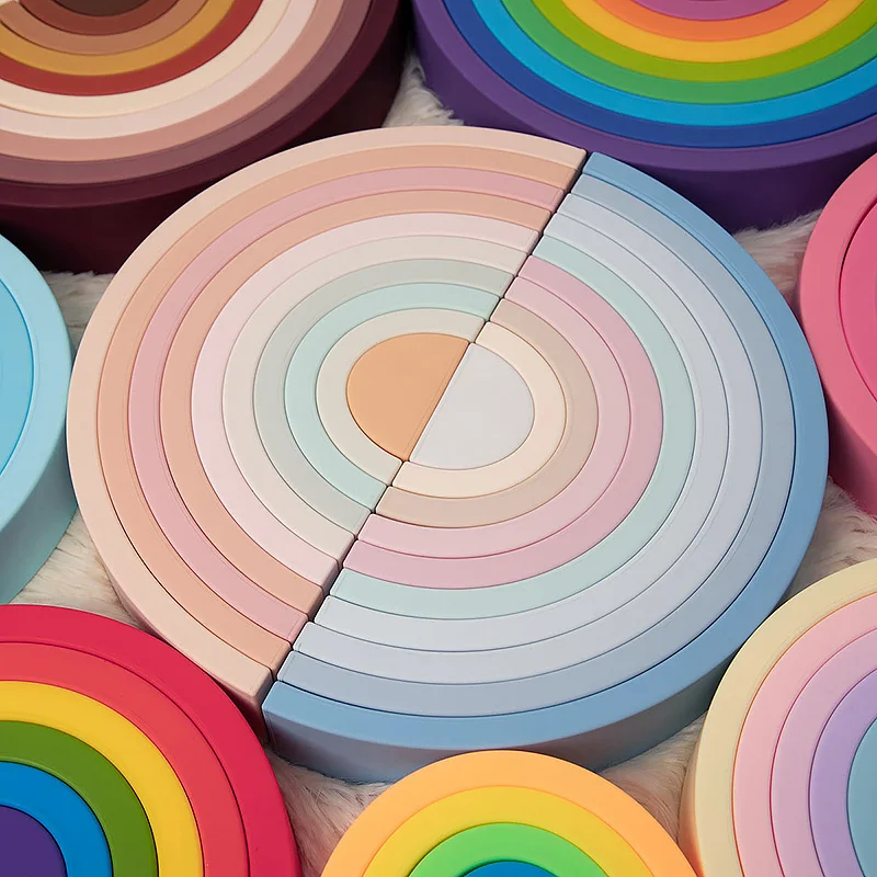 TYRY.HU 6/7/10pcs Baby Silicone Building Block Rainbow Soft Block 3D Educational Montessori Toys Baby Teether Gifts