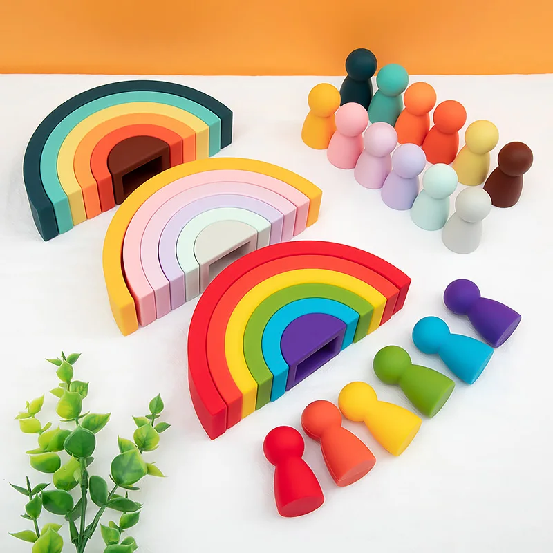 TYRY.HU 6/7/10pcs Baby Silicone Building Block Rainbow Soft Block 3D Educational Montessori Toys Baby Teether Gifts