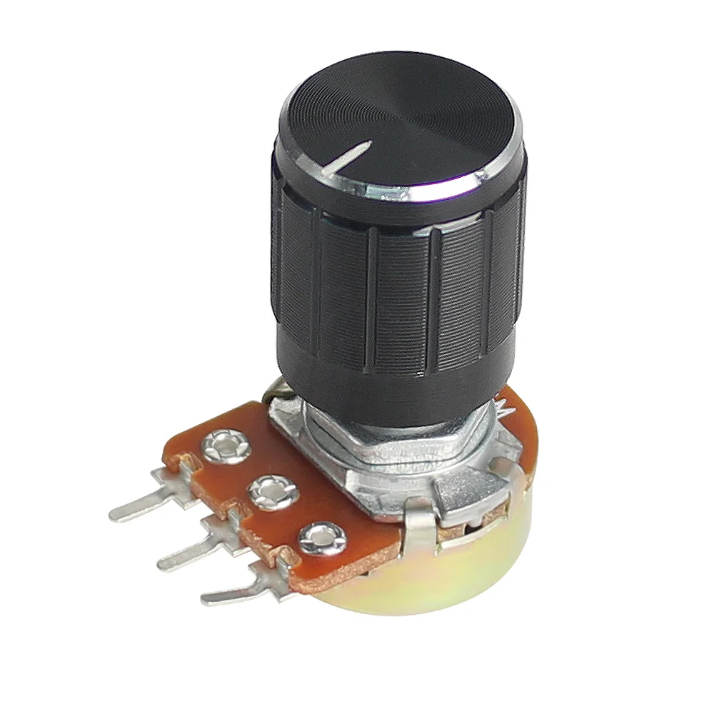 5Set WH148 Linear Potentiometer 15mm 3pin 1K 2K 5K 10K 20K 50K 100K 250K 1M With Black Aluminum alloy knob cap Potentiometer Kit