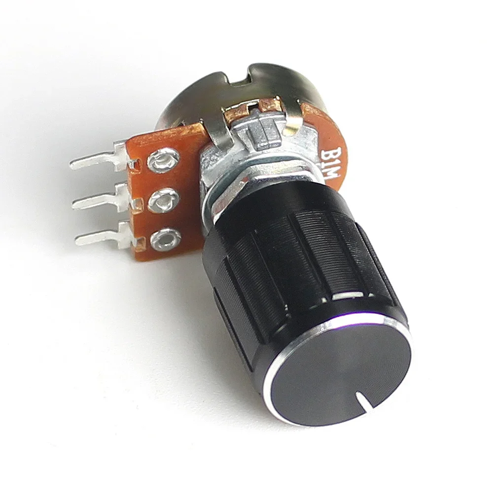 5Set WH148 Linear Potentiometer 15mm 3pin 1K 2K 5K 10K 20K 50K 100K 250K 1M With Black Aluminum alloy knob cap Potentiometer Kit