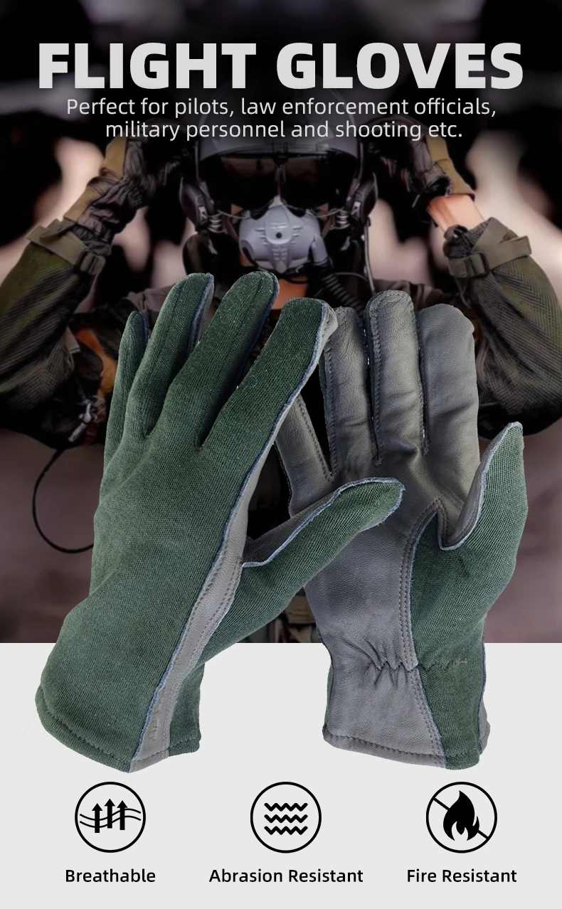 XYEHS 1 Pair Long/Short Cuff Leather Military Uniform Supply Pilot Safety Work Gloves Fire-Resistant Aramid Flight Gloves