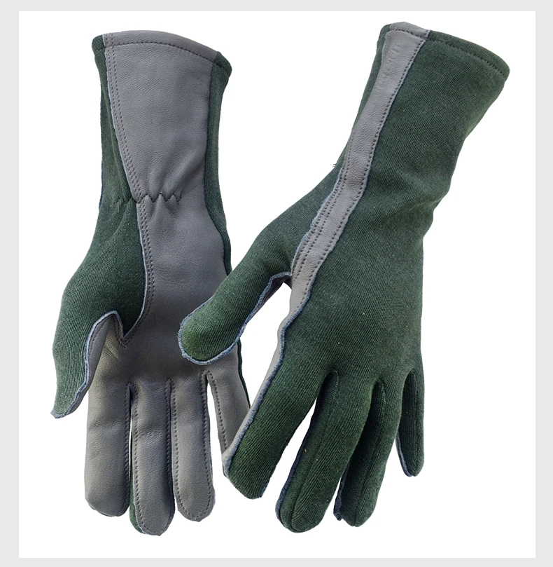 XYEHS 1 Pair Long/Short Cuff Leather Military Uniform Supply Pilot Safety Work Gloves Fire-Resistant Aramid Flight Gloves