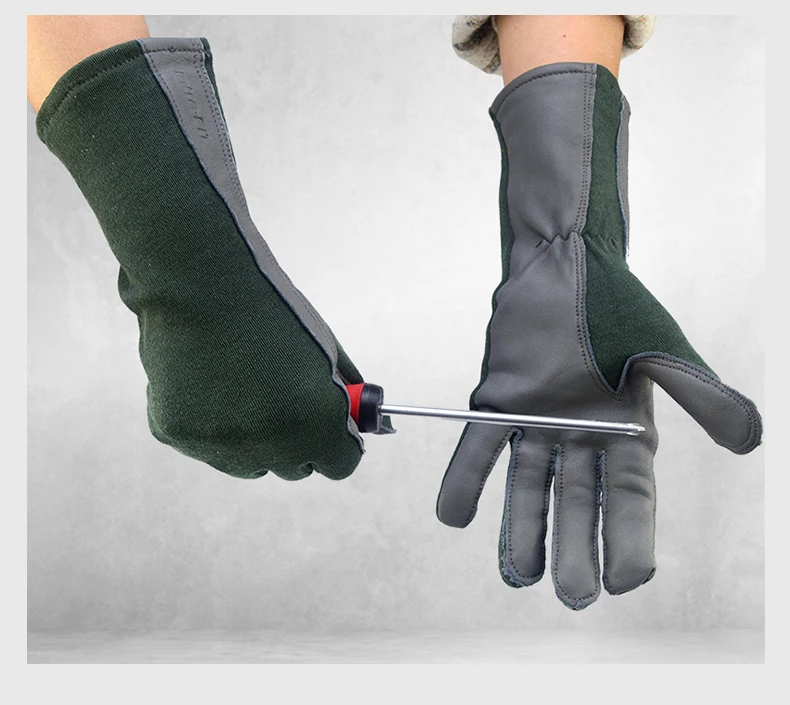 XYEHS 1 Pair Long/Short Cuff Leather Military Uniform Supply Pilot Safety Work Gloves Fire-Resistant Aramid Flight Gloves