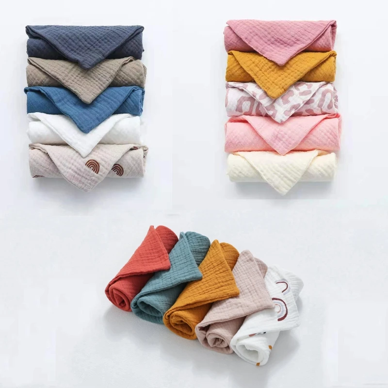 5 PcsWashcloth FaceclothInfant Wash Hand Face Wipes Baby Cotton Square Towels Handkerchief Muslin Cloth Feeding Bib