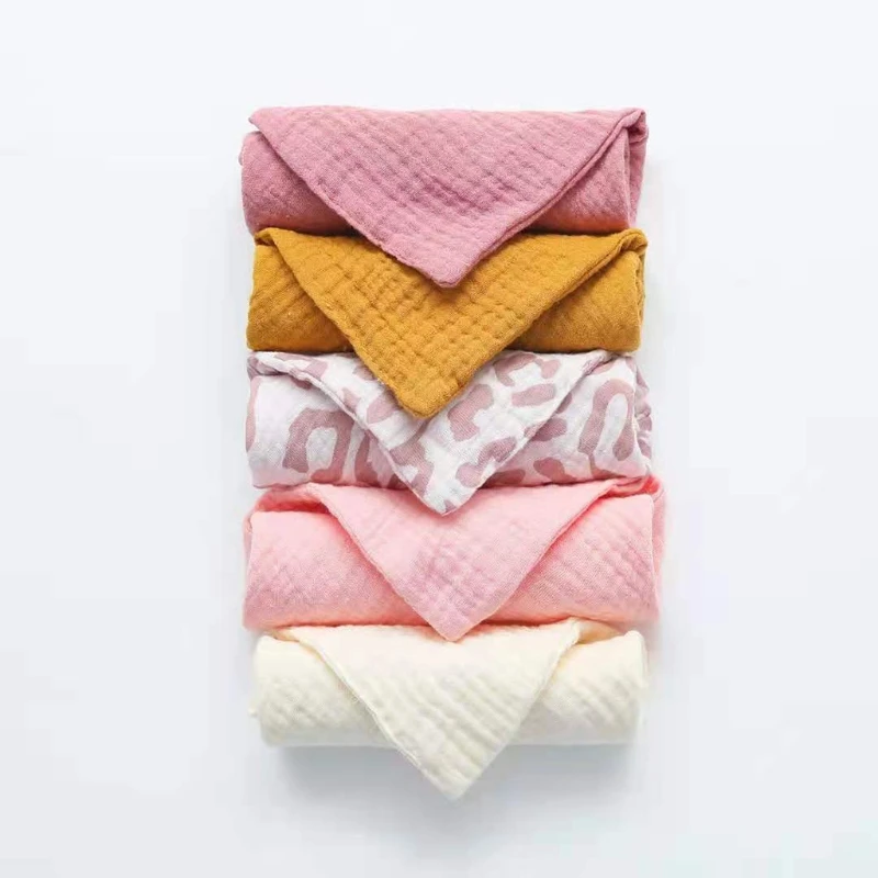 5 PcsWashcloth FaceclothInfant Wash Hand Face Wipes Baby Cotton Square Towels Handkerchief Muslin Cloth Feeding Bib