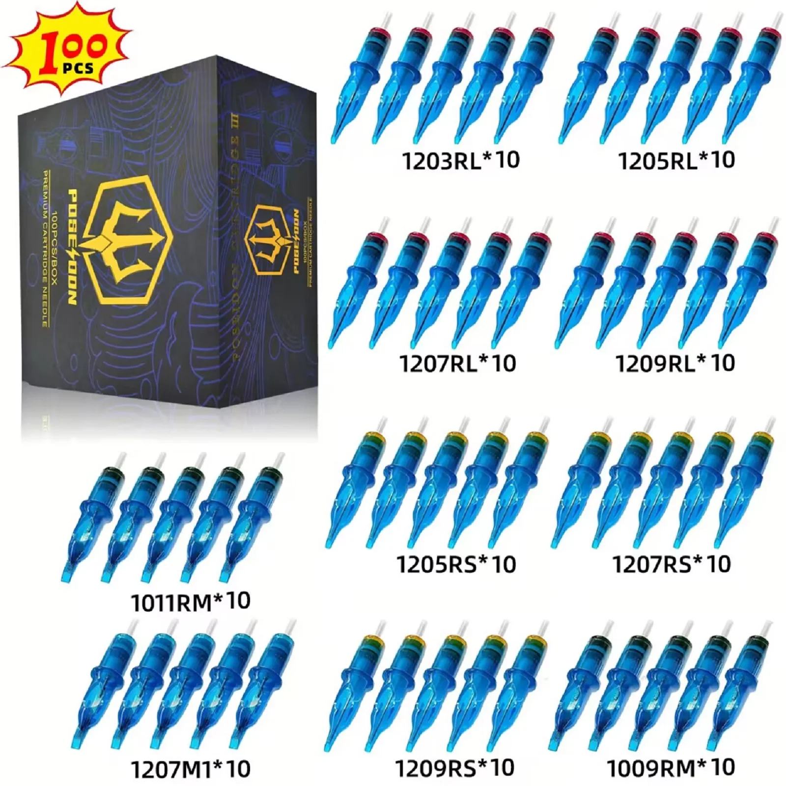 POSEIDON PRO MAX 100PCS Mixed Needle Professional Tattoo Cartridge Needles Membrane Safety Cartridges Disposable Tattoo Needle
