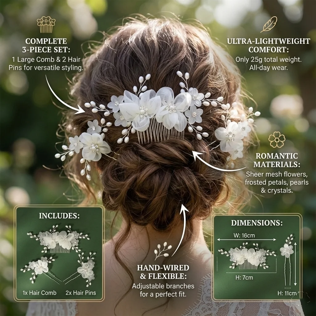 Fashion Bridal Headdress Flower Hair Comb Hairpin Set Handmade Bride Hair Accessories For Women Wedding Party Hairclips Gifts