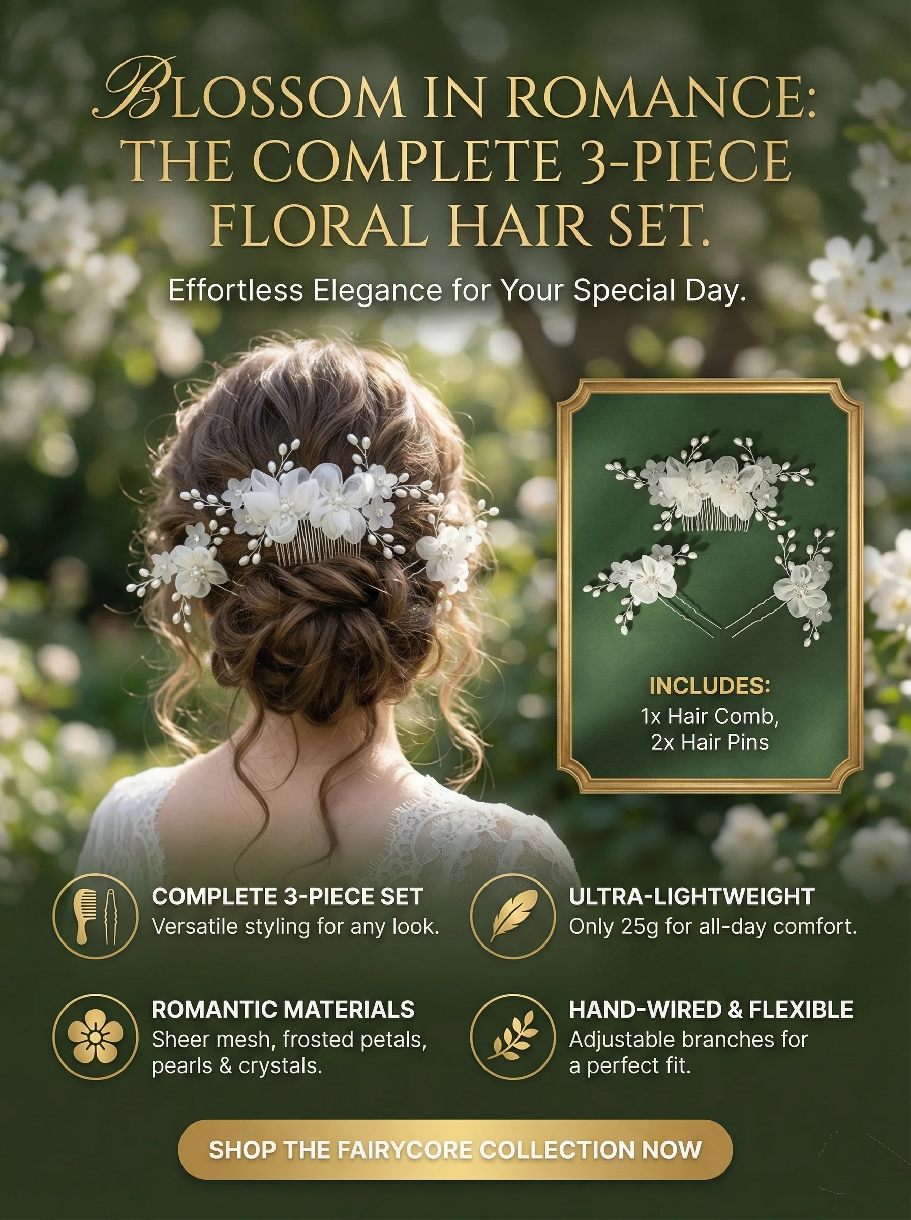 Fashion Bridal Headdress Flower Hair Comb Hairpin Set Handmade Bride Hair Accessories For Women Wedding Party Hairclips Gifts