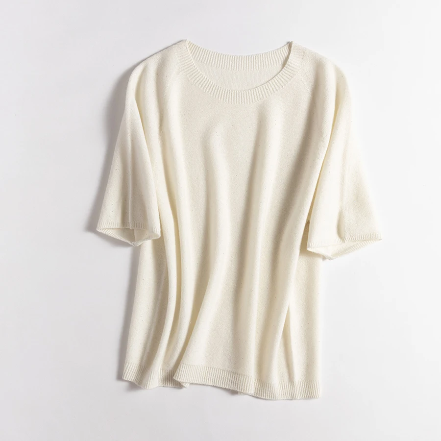 SuyaDream, 100%Merino Wool Pullovers for Woman, Round Neck, Short Sleeved Sweaters, 2025 Fall Winter Soft Warm Top, Pink, Olive